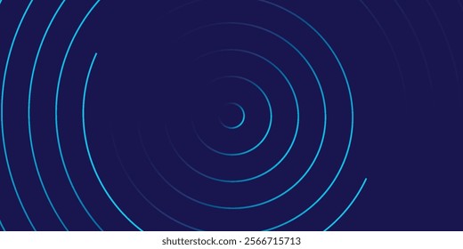 Abstract futuristic background. Glowing blue circle lines. Swirl circular lines design element. Round movement. Modern shiny blue geometric pattern. Technology concept.