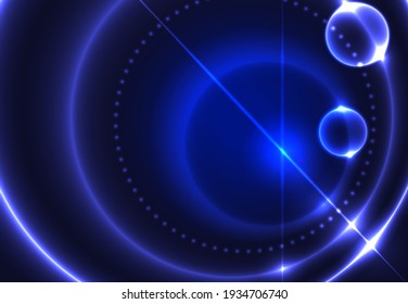 Abstract futuristic background with glowing circles and lines on a blue background.