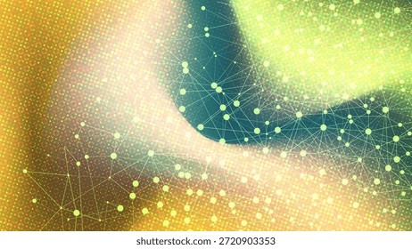 Abstractas fondo futurista con puntos brillantes, textura de semitono y líneas de red conectadas. Concepto de flujo de datos digitales que simboliza la tecnología, la innovación, la energía y la comunicación.