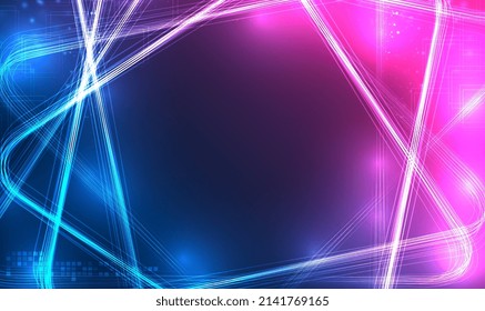 Resumen de fondo futurista con efecto luminoso. Formas Futuristas De La Ciencia Ficción Resumen De Las Neones Azul Y Púrpura. Las líneas ultravioletas de neón forman un patrón geométrico. Ilustración vectorial.