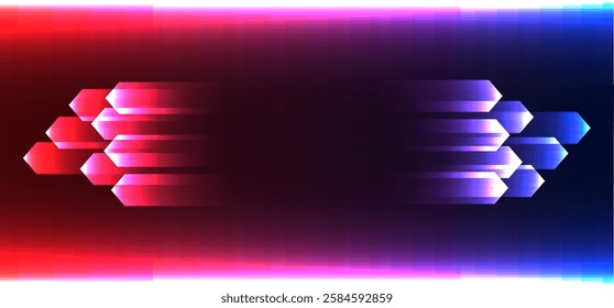 Abstract futuristic background with glowing light effect. Vector illustration. Abstract blue Neon Arrow Background.	Neon speed light background.