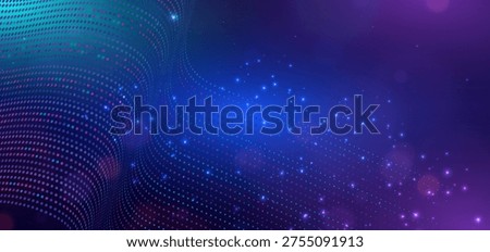 Abstract futuristic background with glowing light streak lines and sparkling particles representing data stream, fiber optic communication, and digital network technology. Vector illustration