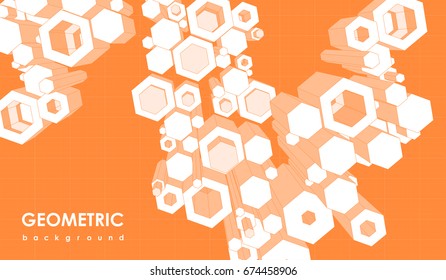Abstract futuristic background with hexagon elements. Template with geometric elements for web and print.
