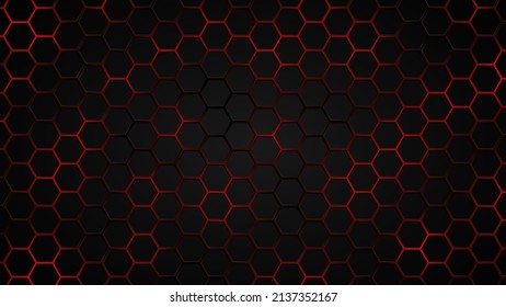 Abstrakter futuristischer Hintergrund mit Hexagonen . dunkle sci-fi High-Tech-Tapete mit rotem Licht .