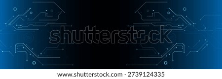 Abstract futuristic background with a high-tech circuit board pattern. Symmetrical electronic design on a dark blue gradient, ideal for technology banners.