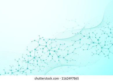 Abstract futuristic background molecules technology with polygonal shapes on dark blue background. Digital technology design concept, scientific vector Illustration