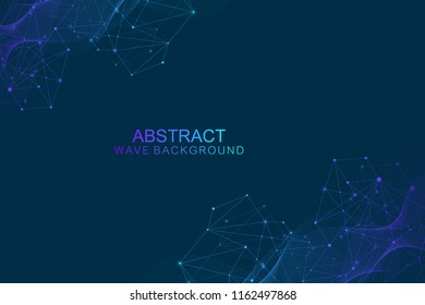 Abstract futuristic background molecules technology with polygonal shapes on dark blue background. Digital technology design concept, scientific vector Illustration