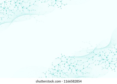 Abstract futuristic background. Molecules technology with polygonal shapes on dark blue background. Digital technology design concept, scientific vector Illustration