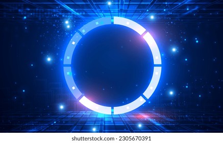 Abstract futuristic background of neon circle round glowing technology sci fi frame. Futuristic Sci-Fi HUD Circle empty space on blue hi tech technology background. Technology innovative. Vector EPS10