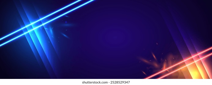  Abstractas fondo futurista con líneas de luz de neón. Ilustración vectorial.
