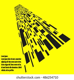 Abstract futuristic background of perspective surfaces with tiles of random  black rectangles, 3d render illustration