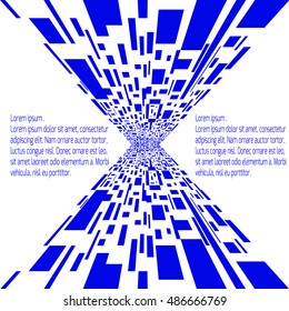 Abstract futuristic background of perspective surfaces with tiles of random blue rectangles, 3d render illustration.