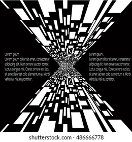 Abstract futuristic background of perspective surfaces with tiles of random white rectangles, 3d render illustration.