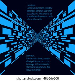 Abstract futuristic background of perspective surfaces with tiles of random blue rectangles, 3d render illustration.