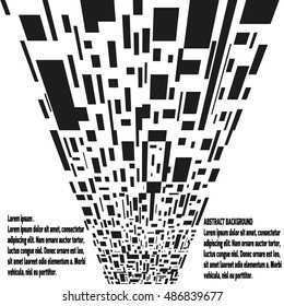 Abstract futuristic background of perspective surfaces with tiles of random black rectangles, 3d render illustration.