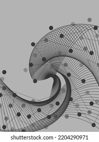 Abstract futuristic background in point line style, black wave banner, modern cover or landing page for IT.