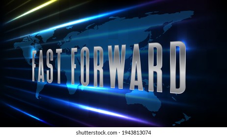 Abstract futuristic background of sci fi technology fast moving neon line with fast forward text 