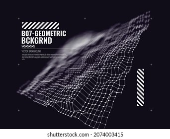 Abstract Futuristic Background. Sci-Fi Digital Hi-Tech Design For Presentation, VR, Gui, Games. Big Data Visualization. Digital Dynamic Wave Of Particles. 3D Vector Illustration.