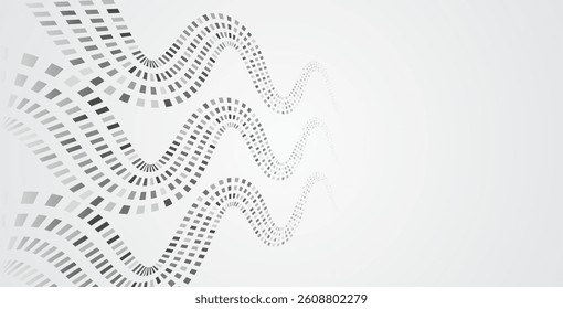 Abstract futuristic background with smooth wavy lines and glowing elements. Elegant grey gradient creates a technological, digital and innovative atmosphere. Great for design banner, presentation.