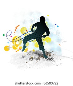  Abstract futuristic background with standing man . Vector illustration.