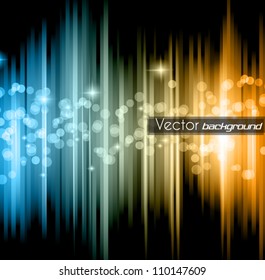 Abstract futuristic background with striped lights and a flow of sparkling stars.