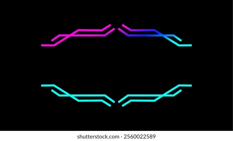 Abstract futuristic background with symmetrical frame lines in blue and pink gradient colors