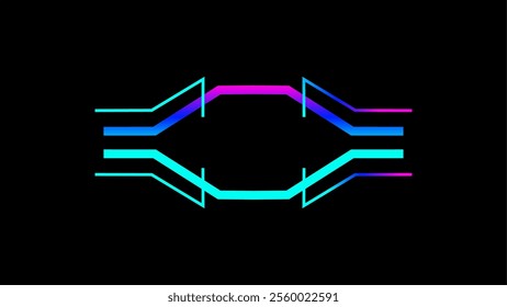 Abstract futuristic background with symmetrical frame lines in blue and pink gradient colors