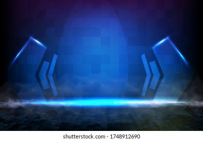fondo futurista abstracto de la velocidad del triángulo que avanza con suelo de humo y tecnología