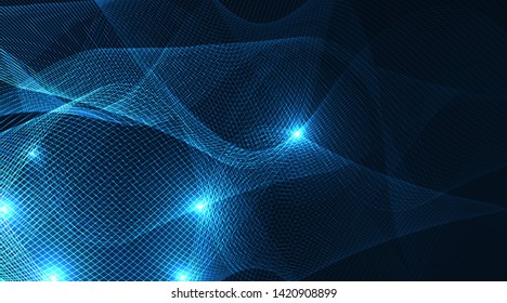 Abstract futuristic background. Used for web design. Smooth waves with neon lights on a blue background. 3D. Vector graphics