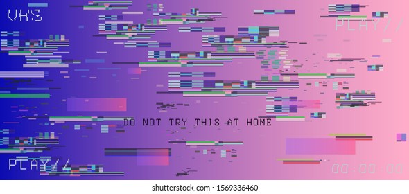 Abstract futuristic background in Vaporwave and Synthwave 80s-90s neon aesthetics style. Glitched computer or TV screen with VHS video artifacts.