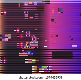 Abstract futuristic background in Vaporwave and Synthwave 80s-90s neon aesthetics style. Glitched computer or TV screen with VHS video artifacts.