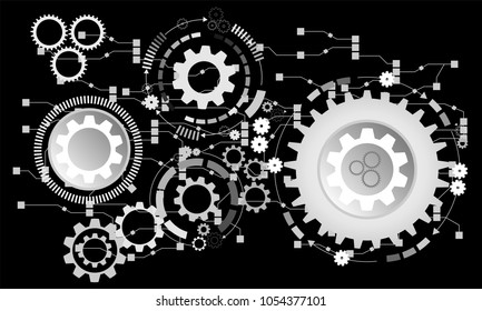 Abstract futuristic background. Vector illustration gear wheel, hexagons and circuit board, Hi-tech digital technology and engineering. Digital telecom technology concept. 