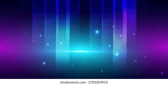 Abstract futuristic background with vertical geometric blue overay and lighting effect. Vector illustration