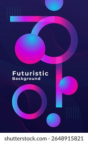 Fundo futurista abstrato com esferas de gradiente vibrantes, formas geométricas e linhas fluindo. Perfeito para visuais técnicos, cartazes de EDM ou modelos de design digital.