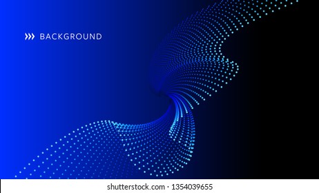 Abstract Futuristic Background with Wavy Dots in Blue Tones. Aspect Ratio 16:9. EPS10.