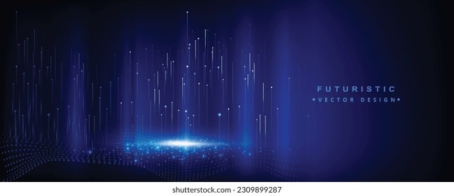 Abstract futuristic banber motion pattern and dynamic mesh line on dark blue vector background. Digital cyberspace, high tech, technology concept