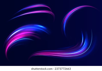 Abstract futuristic banner. Modern backdrop, background, screensaver. Generative AI. Abstract background in blue and purple neon glow color. Glittering neon energy wave. Curve line light vector effect