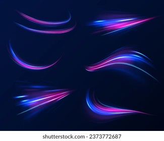 Abstract futuristic banner. Modern backdrop, background, screensaver. Generative AI. Abstract background in blue and purple neon glow color. Glittering neon energy wave. Curve line light vector effect