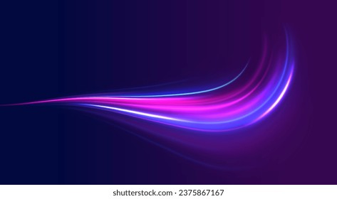 Abstract futuristic banner. Modern backdrop, background, screensaver. Generative AI. Abstract background in blue and purple neon glow color. Glittering neon energy wave. Curve line light vector effect