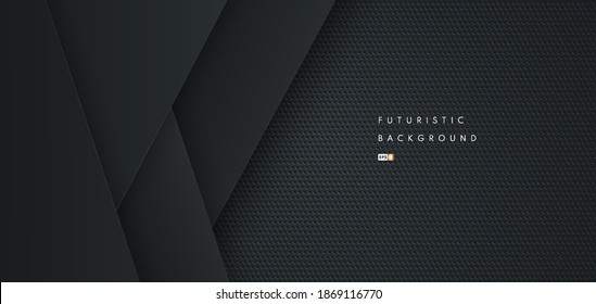 Abstract futuristic black geometric shape background with metal texture. Design for presentation, banner, cover, web, flyer, card, poster, game, texture, slide and powerpoint. Vector illustration