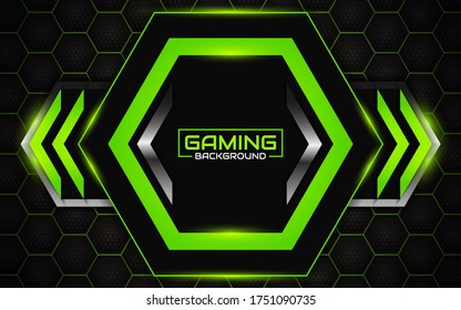 Abstract futuristic black and green gaming background with modern esport shapes. Vector design template technology concept 