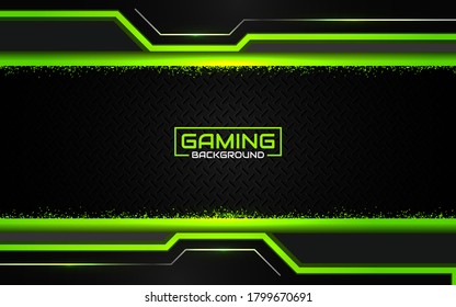 Abstract futuristic black and green gaming background with glossy metal esport shapes. Vector design template technology concept can use element game banner, sport poster, wallpaper, web streaming