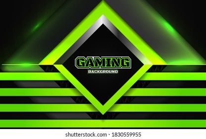 Abstract futuristic black and green gaming background with glossy metal esport shapes. Vector design template technology concept can use element game banner, sport poster, wallpaper, web streaming