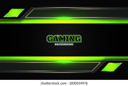 Abstract futuristic black and green gaming background with glossy metal esport shapes. Vector design template technology concept can use element game banner, sport poster, wallpaper, web streaming