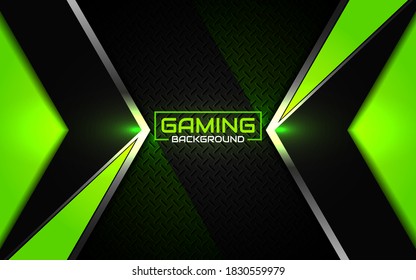 Abstract futuristic black and green gaming background with glossy metal esport shapes. Vector design template technology concept can use element game banner, sport poster, wallpaper, web streaming