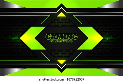 Abstrakter futuristischer schwarz-grüner Spielhintergrund mit modernen Begleitformen. Das Konzept der Vectordesign-Template-Technologie kann Elemente-Spielbanner, Sportplakate, Cyber-Wallpaper, Web, Werbung