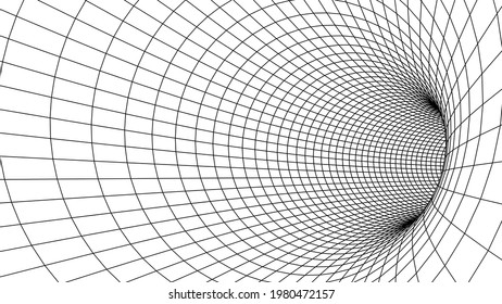 Abstract futuristic black hole tunnel. Vector digital perspective grid texture background. Vector illustration.
