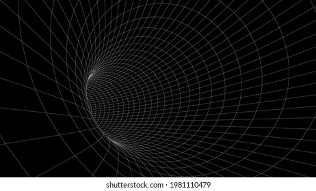 Abstract futuristic black hole tunnel. Vector digital perspective grid texture background. Vector illustration.