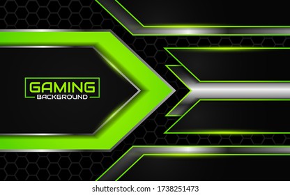 Abstract futuristic black and light green gaming background with modern esport shapes. Vector design template technology concept for element game banner, sport poster, automotive flyer, wallpaper