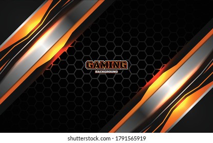 Abstract futuristic black and orange gaming background with modern esport shapes. Vector design template technology concept can use element game banner, sport poster, cyber wallpaper, web streaming